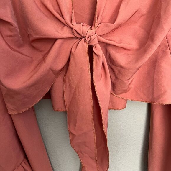 Shein Ruffle Bell Sleeve Tie Front Top - Picture 4 of 7